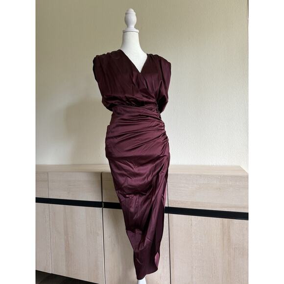VERONICA BEARD Dresses & Skirts - VERONICA BEARD Casela Ruched Silk Midi Dress Dark Fig Color (MSRP $698) NWT Sz 0